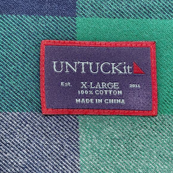 UNTUCKit Flannel Shirt Mens XL Green Blue Plaid Button-Up Cotton Outdoor Hunting - Picture 11 of 12